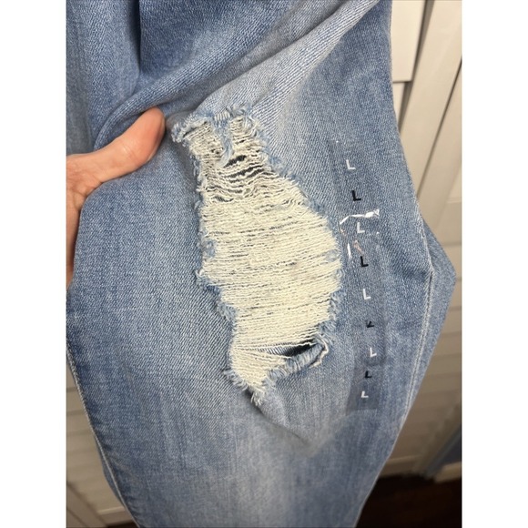 New York & Company Distressed Stretch Denim Overalls Size Large Medium Wash NWT - Picture 6 of 8